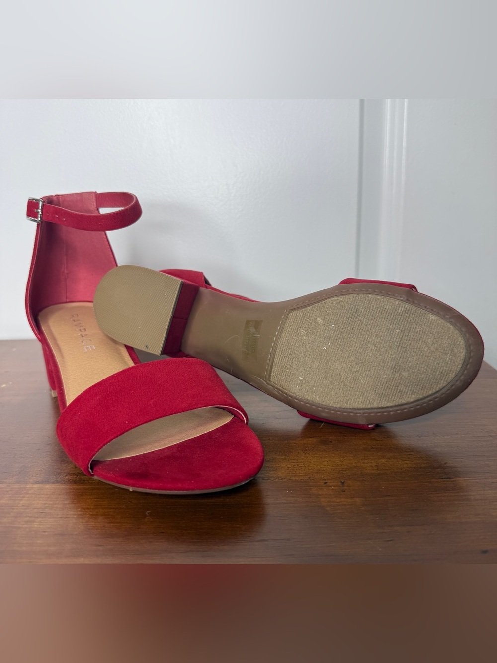 Rampage Red Suede Block Heel Sandals with Ankle Strap - Picture 9 of 10
